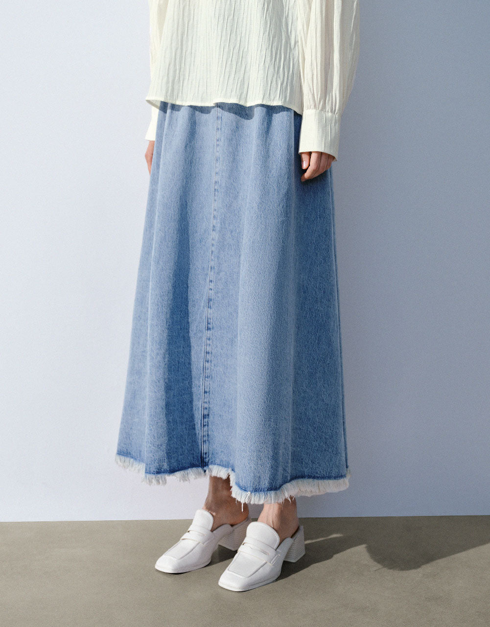 Midi A-Line Denim Skirt