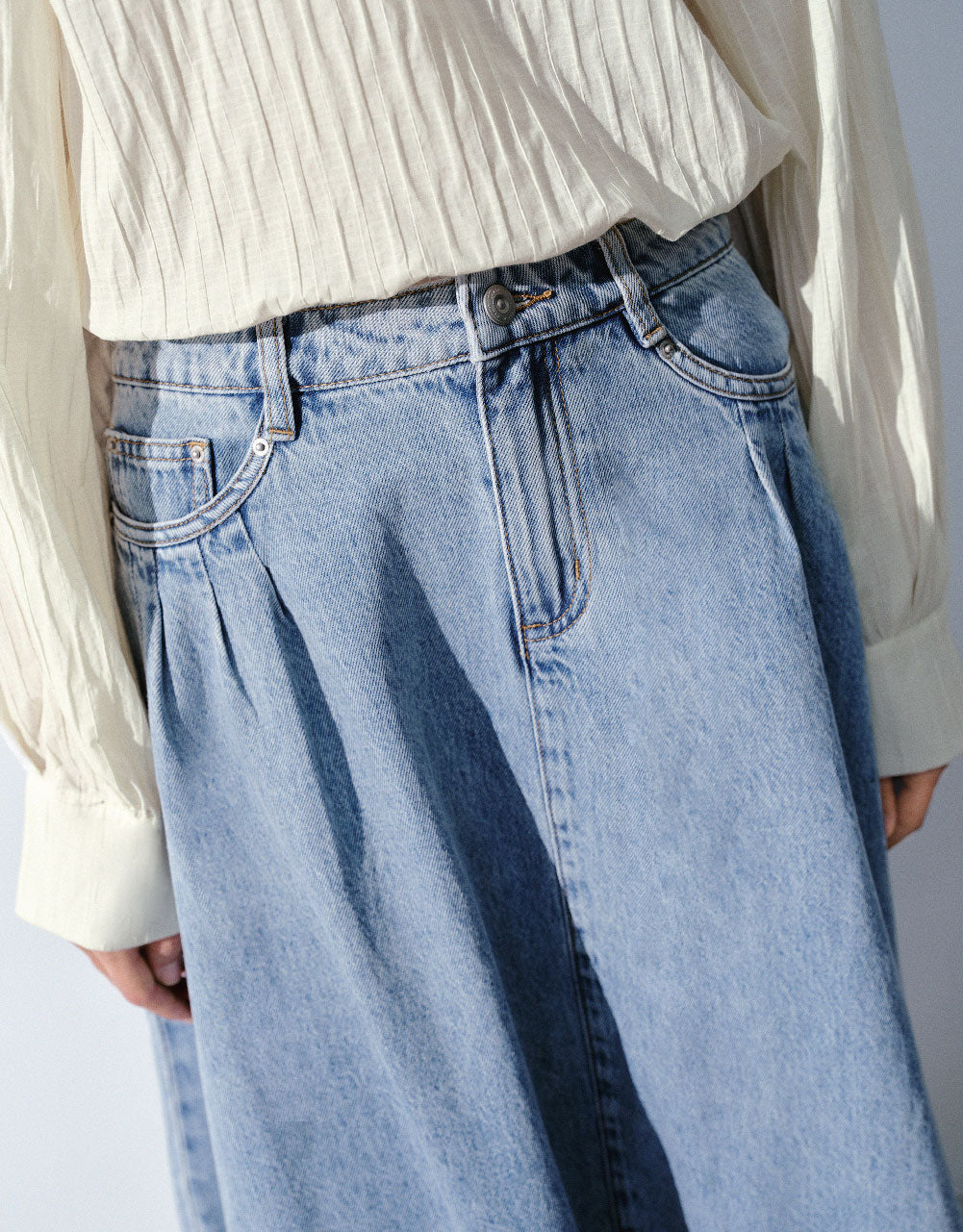 Midi A-Line Denim Skirt