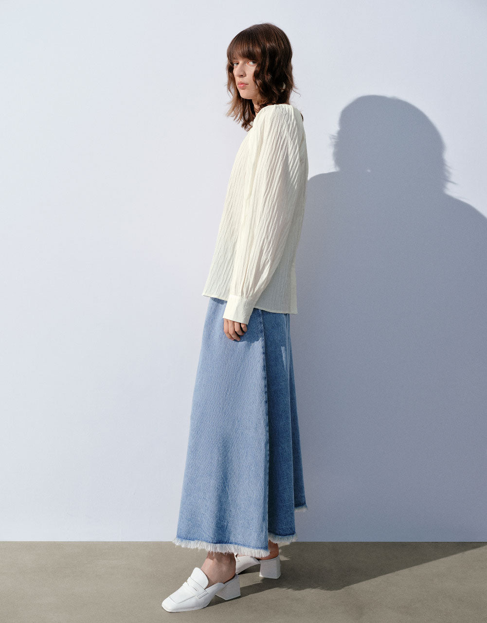 Midi A-Line Denim Skirt