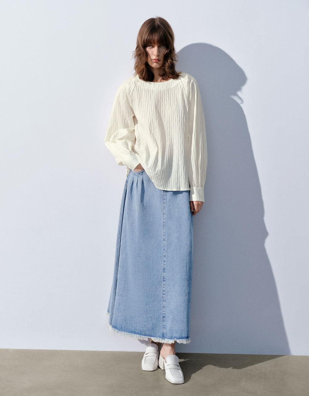 Midi A-Line Denim Skirt