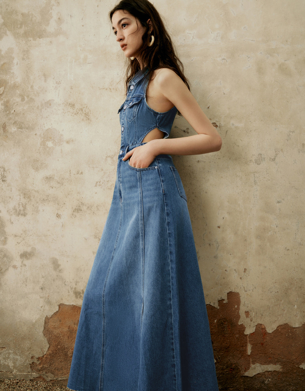 Sleeveless Cut-Out Denim Dress