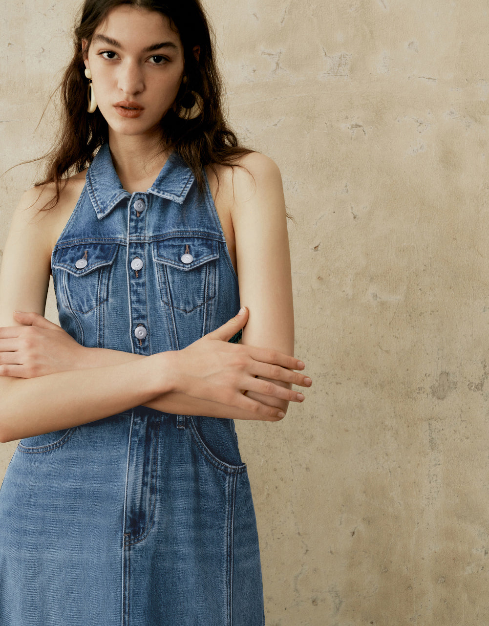 Sleeveless Cut-Out Denim Dress