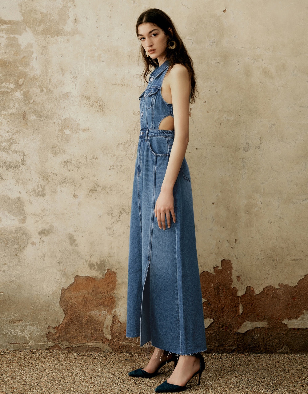 Sleeveless Cut-Out Denim Dress