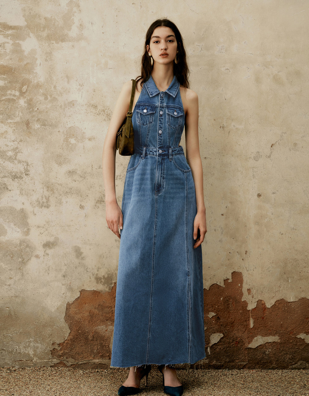 Sleeveless Cut-Out Denim Dress