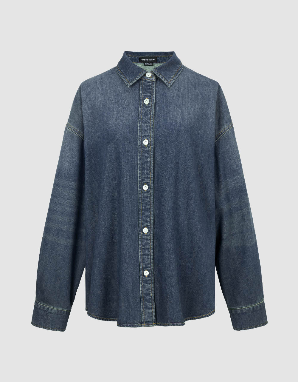 Drop Shoulder Sleeve Lapel Denim Shirt