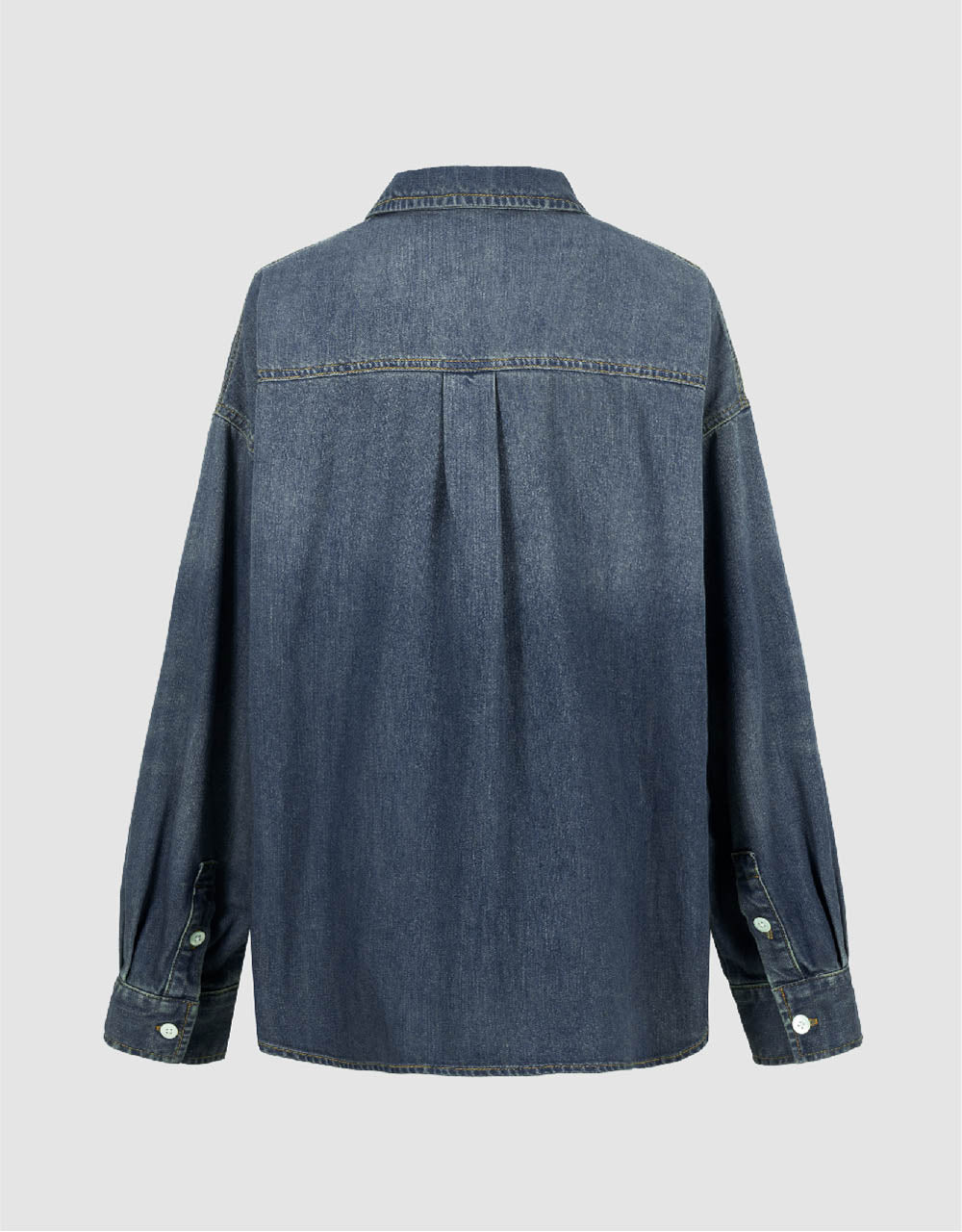 Drop Shoulder Sleeve Lapel Denim Shirt