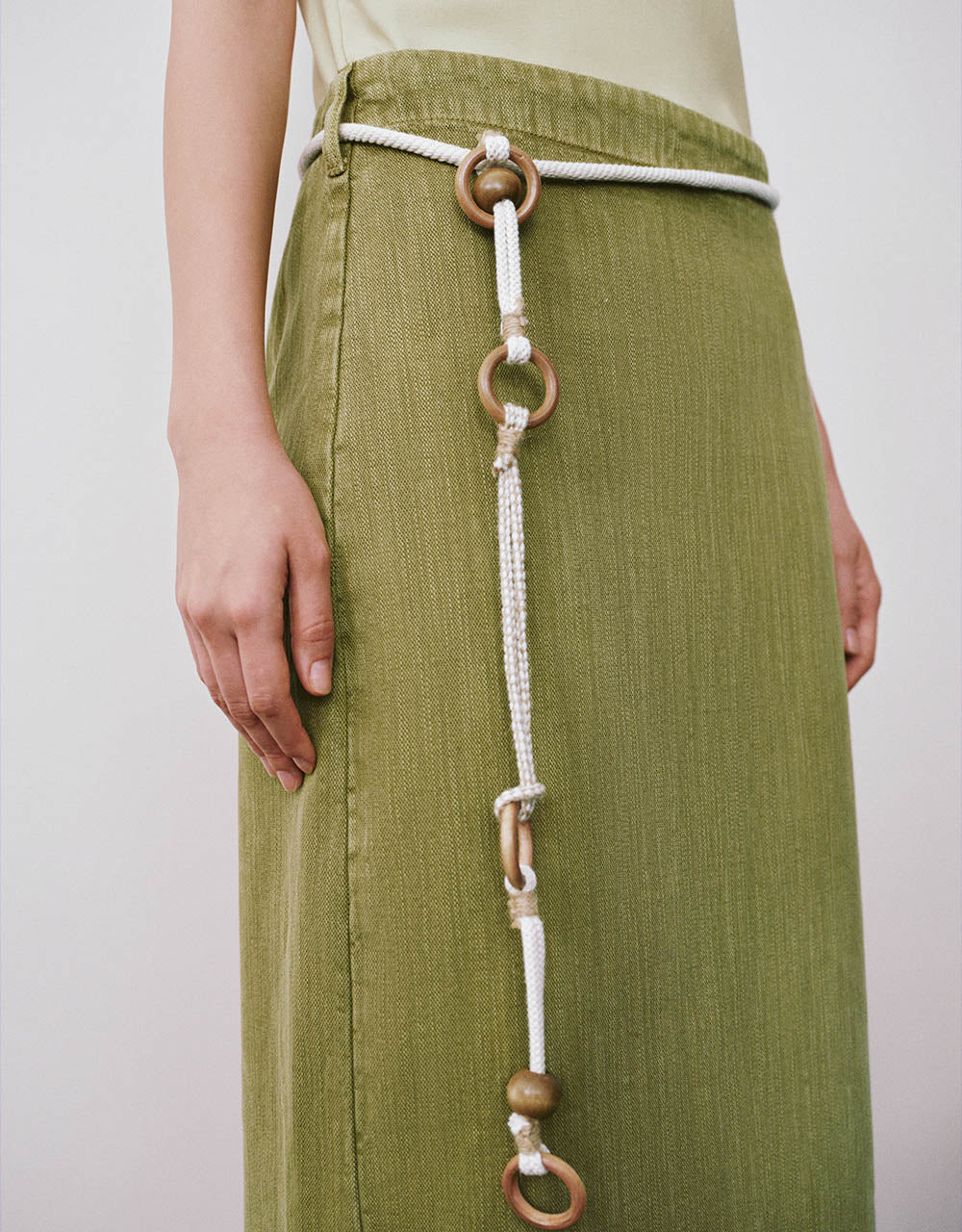 Straight Midi Denim Skirt With Rope