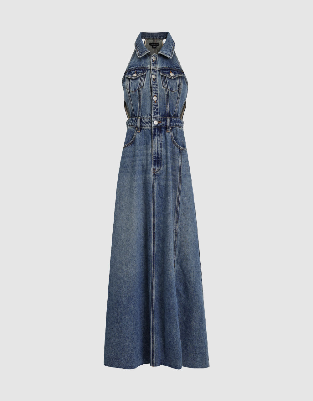 Cut-Out Sleeveless Denim Dress