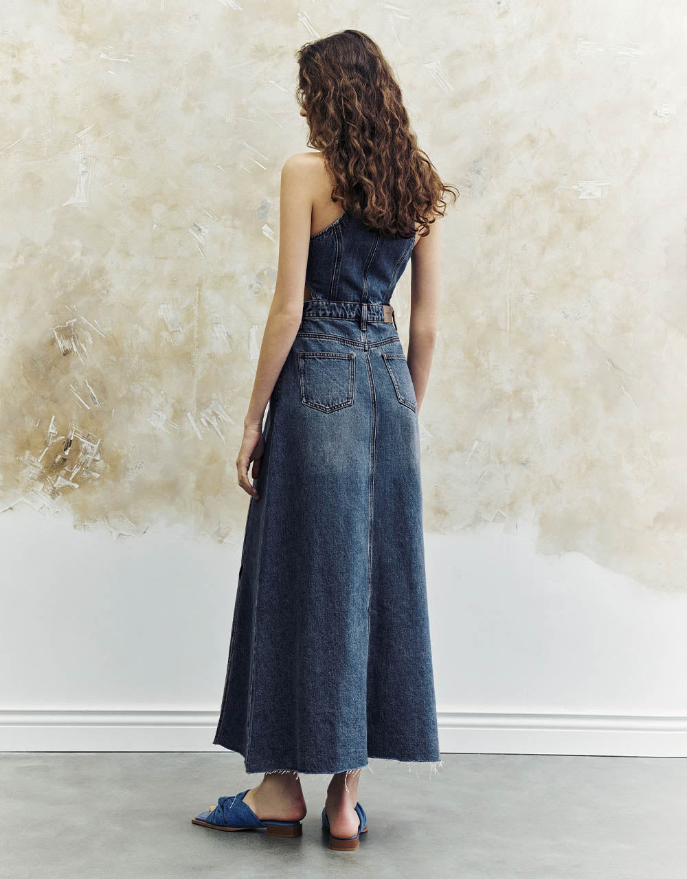 Cut-Out Sleeveless Denim Dress