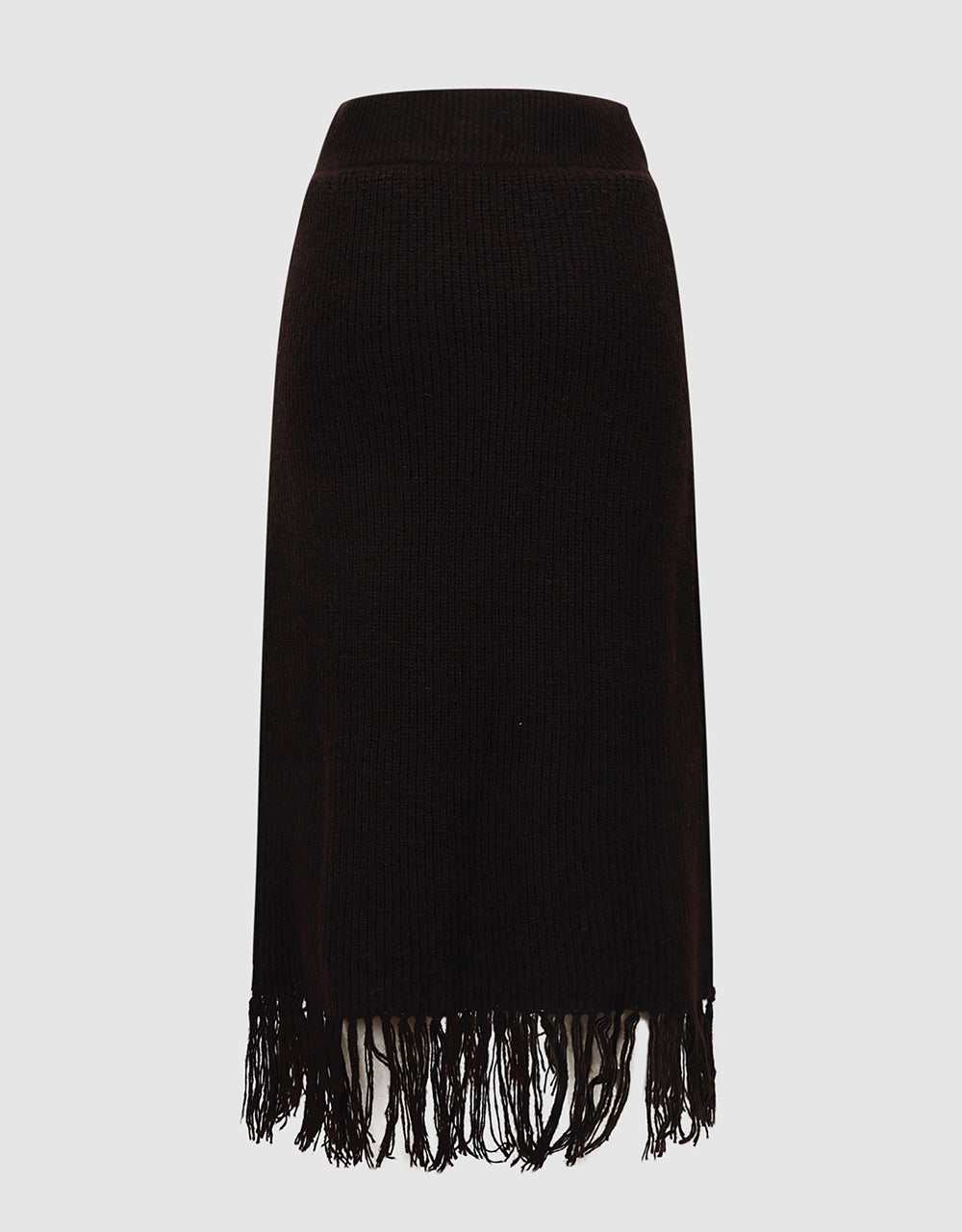 Raw Hem Straight Midi Knitted Skirt