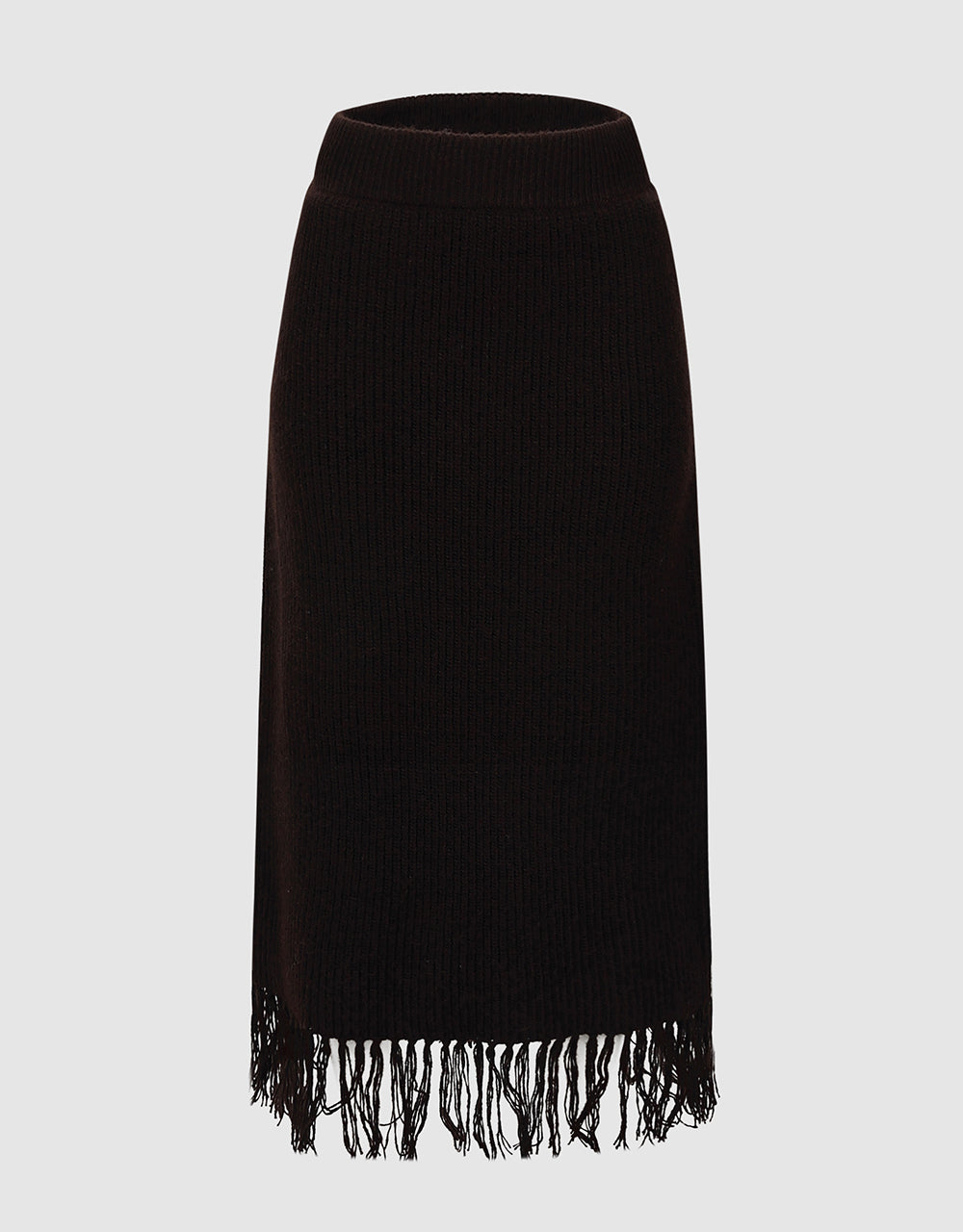 Raw Hem Straight Midi Knitted Skirt