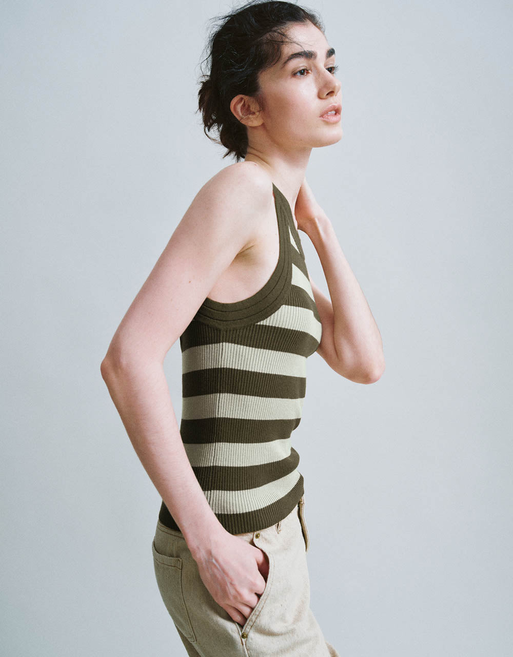 Striped Crew Neck Knitted Tank Top