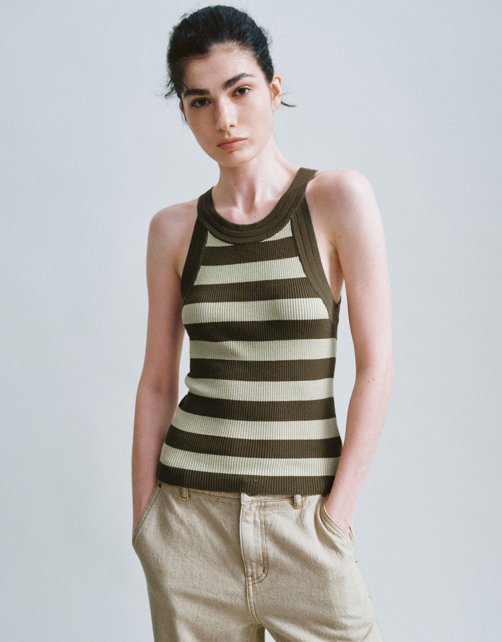 Striped Crew Neck Knitted Tank Top