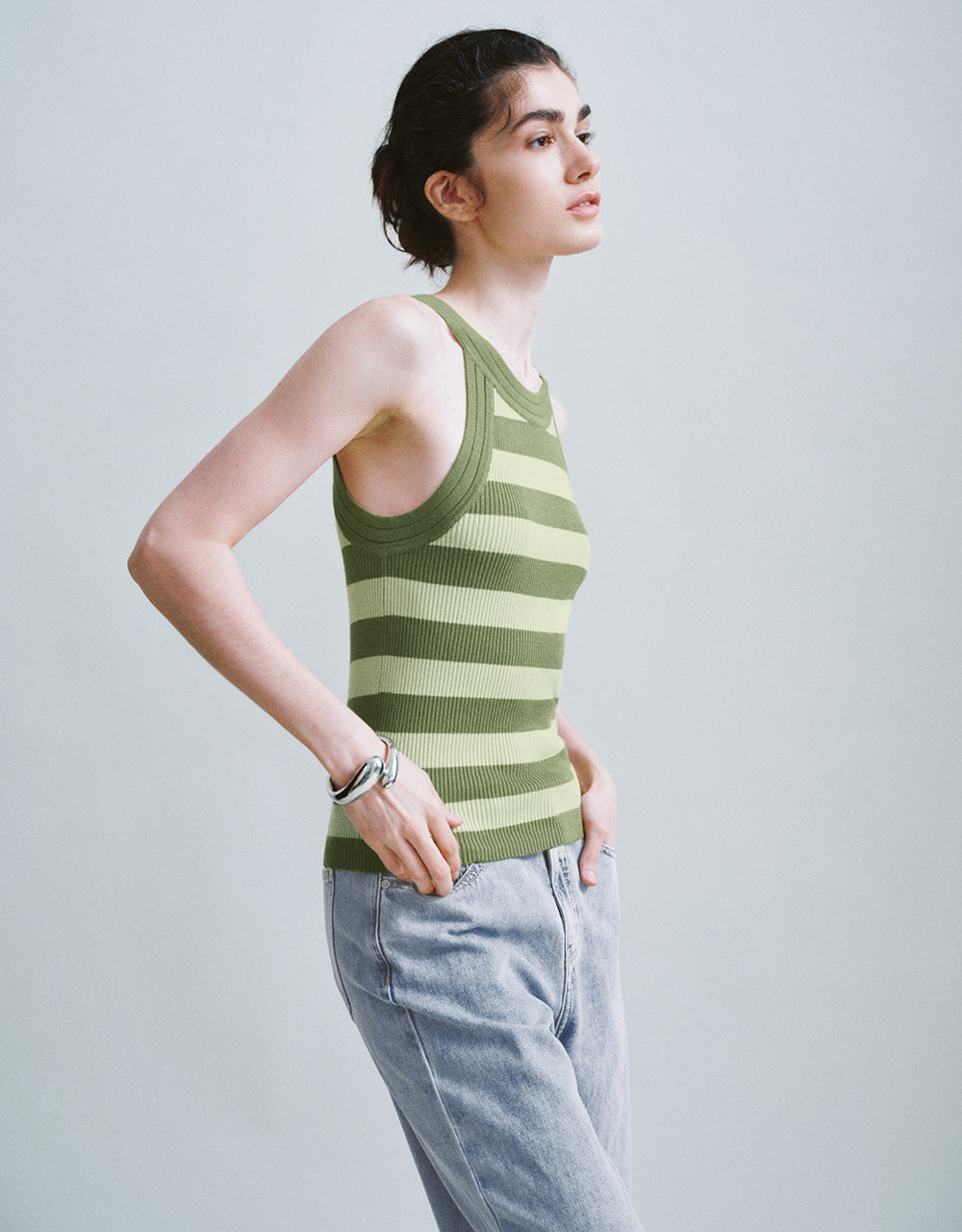 Striped Crew Neck Knitted Tank Top