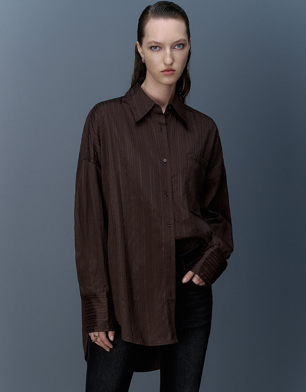 Textured Button Up Oversized Shirt