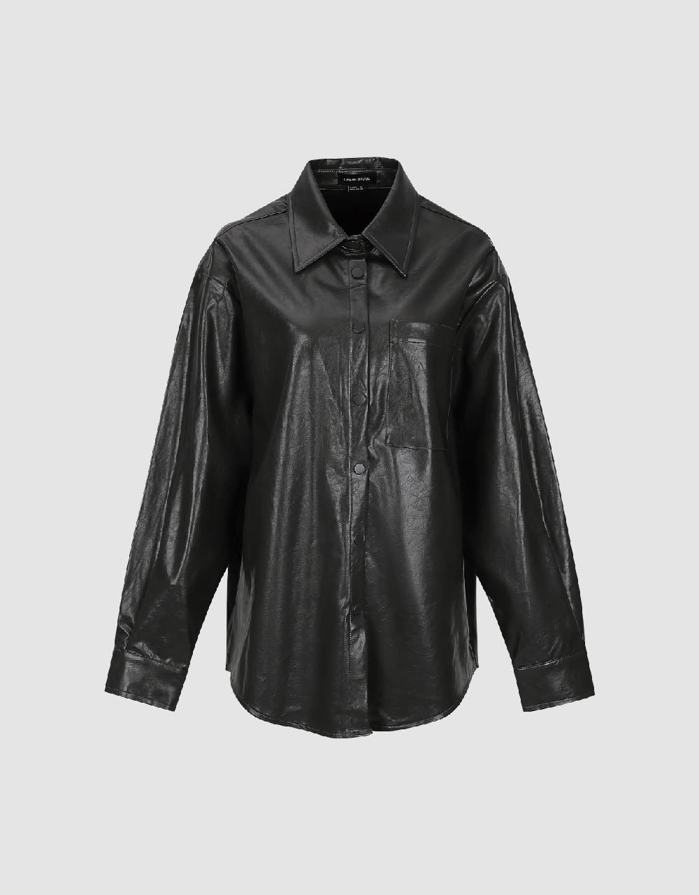 Drop Shoulder Sleeve Vegan Leather Shirt