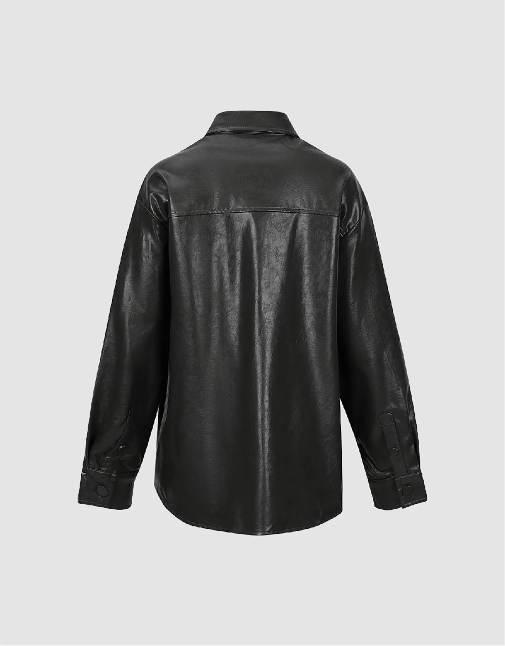 Drop Shoulder Sleeve Vegan Leather Shirt