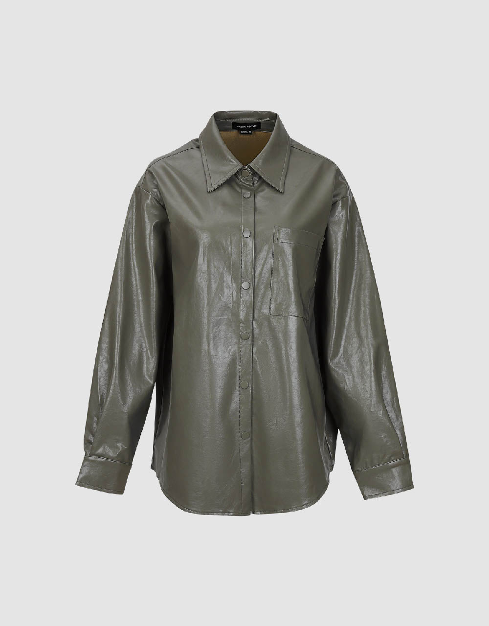 Drop Shoulder Sleeve Vegan Leather Shirt