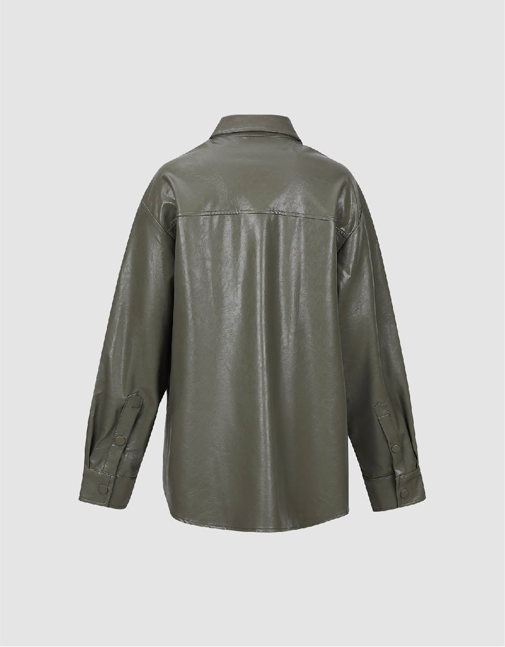 Drop Shoulder Sleeve Vegan Leather Shirt