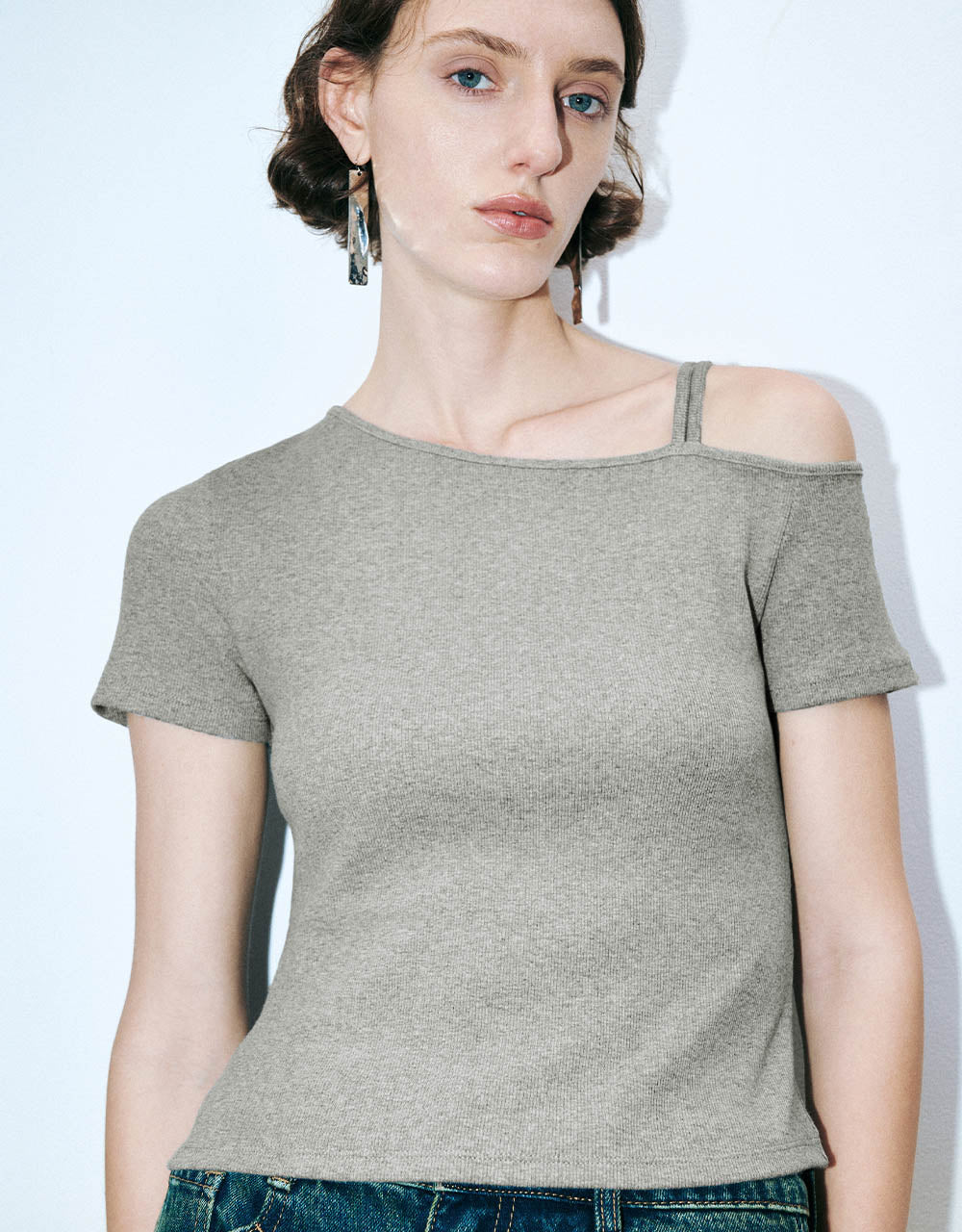 One Shoulder Knitted Skinny T-Shirt