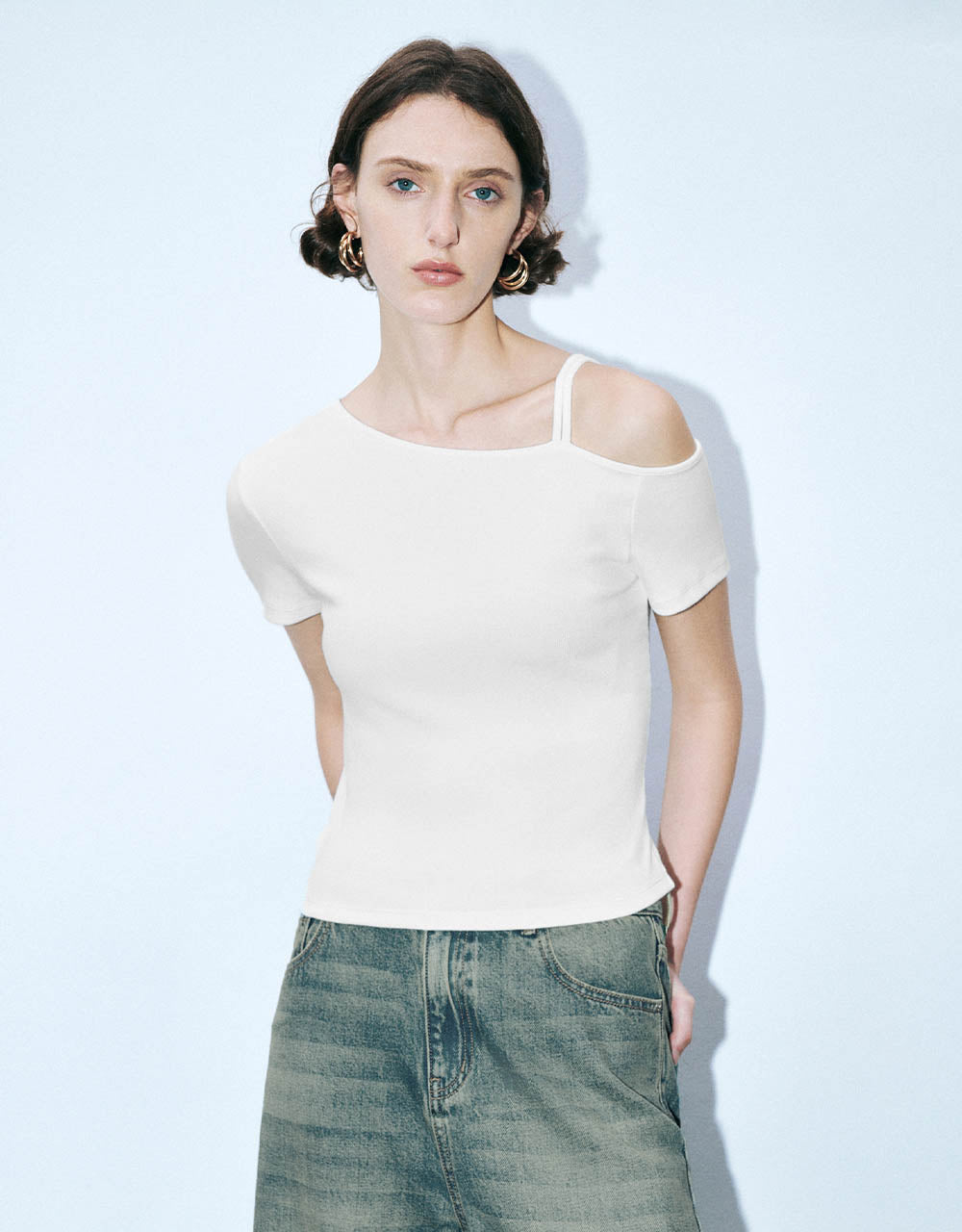 One Shoulder Knitted Skinny T-Shirt