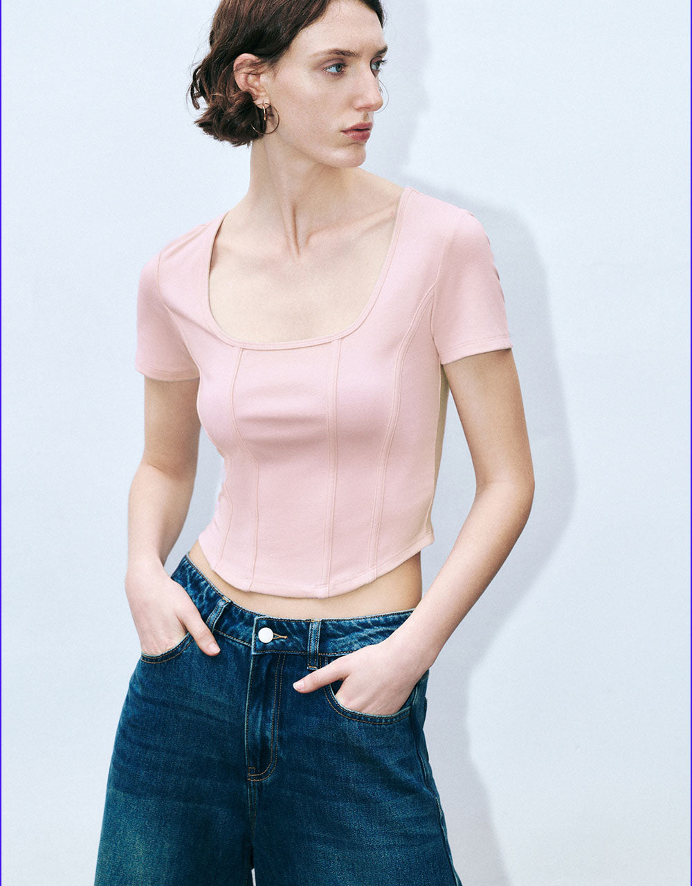 Square-cut Collar Skinny T-Shirt