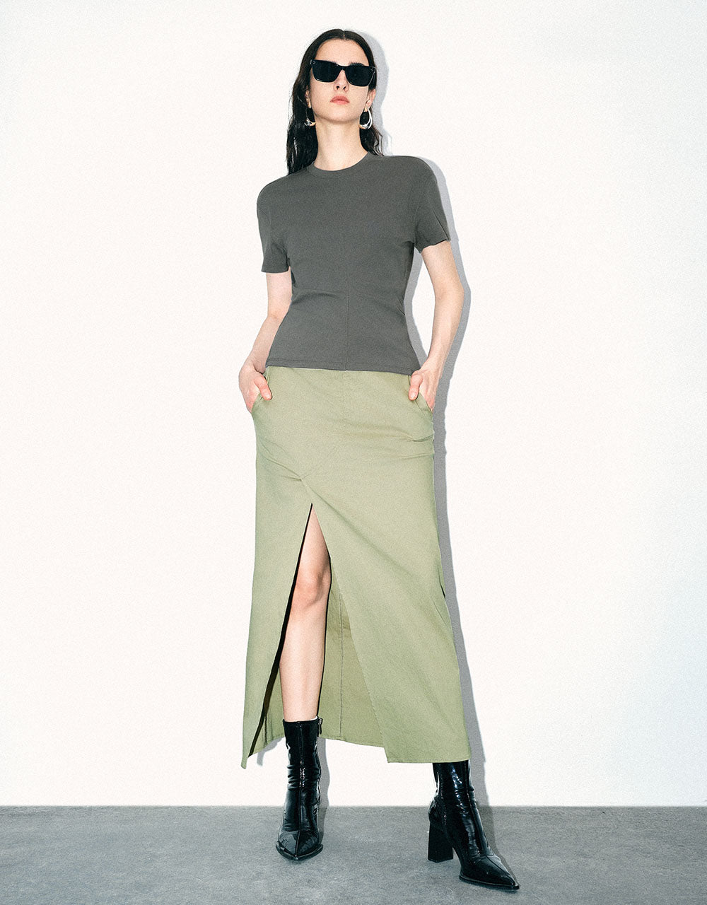 Split Hem Midi Straight Skirt