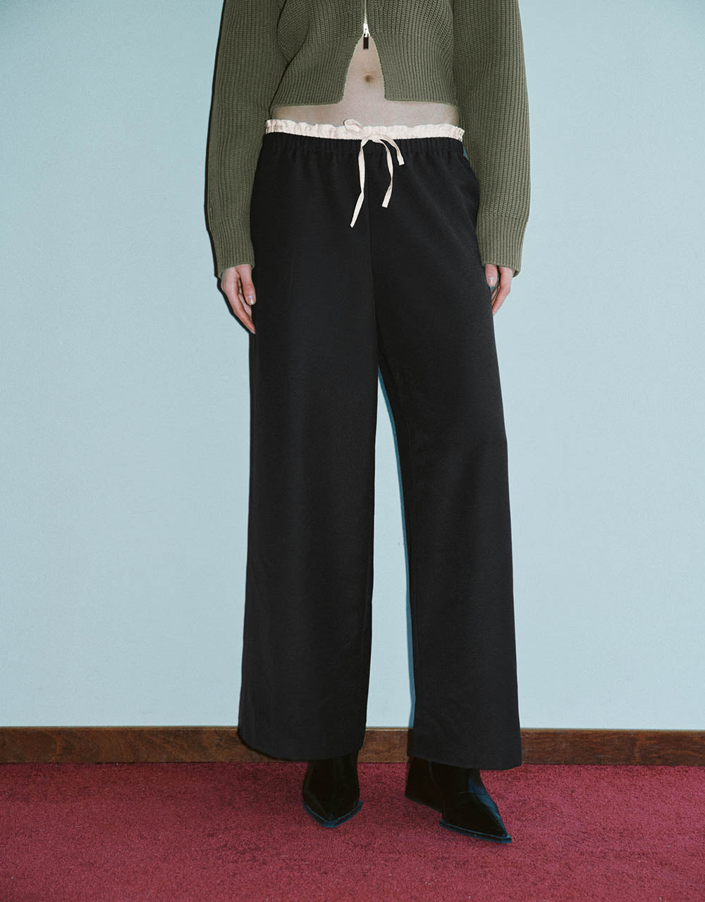 Drawstring Waist Wide-Leg Pants