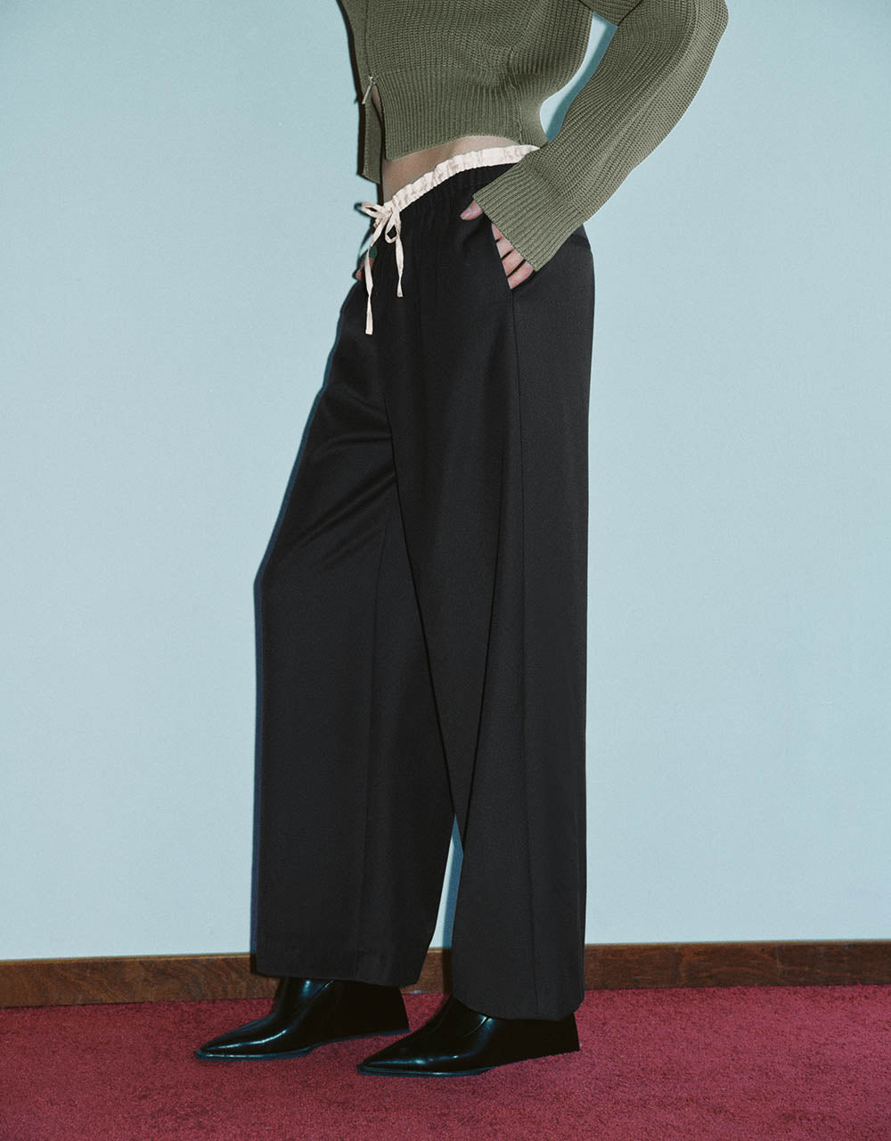 Drawstring Waist Wide-Leg Pants