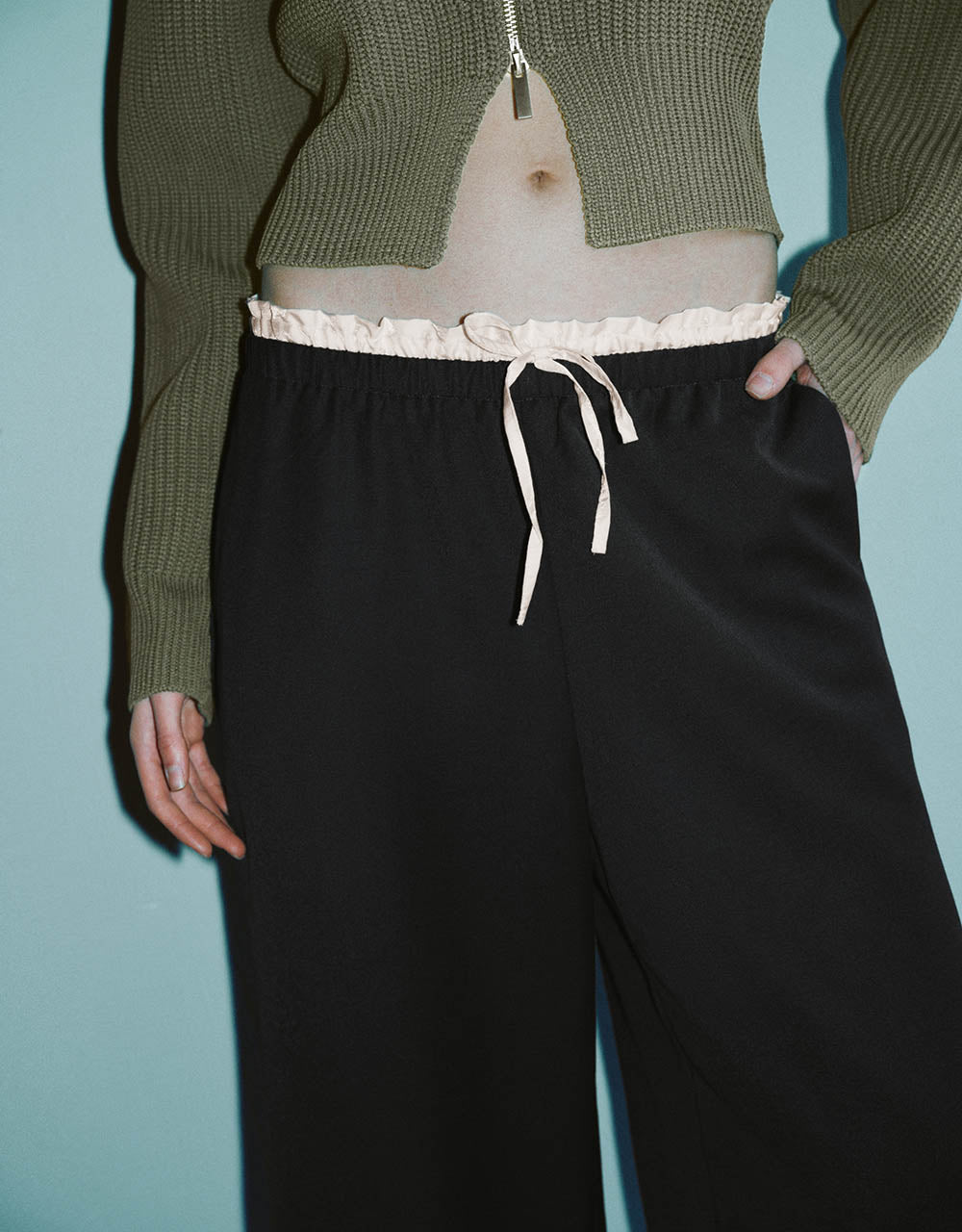 Drawstring Waist Wide-Leg Pants