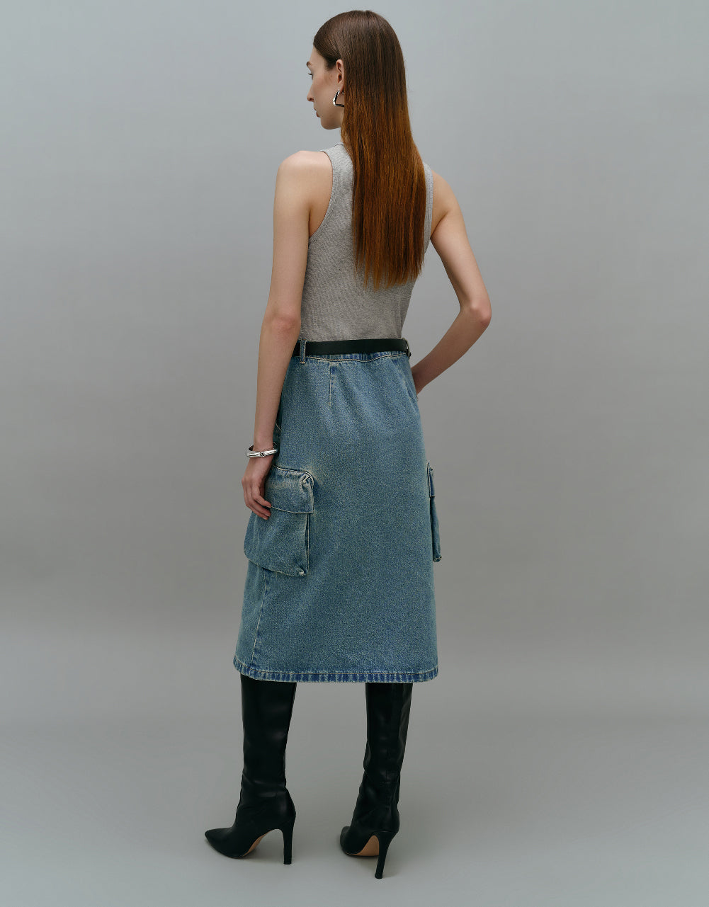 Sleeveless 2 In 1 Crew Neck Denim Dress