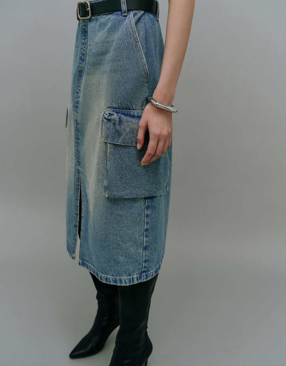 Sleeveless 2 In 1 Crew Neck Denim Dress