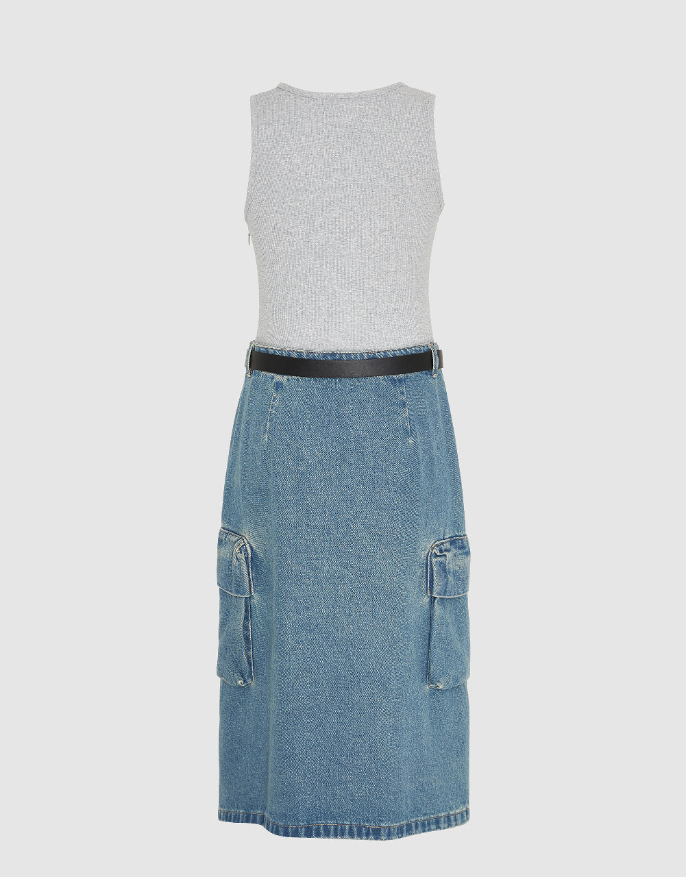 Sleeveless 2 In 1 Crew Neck Denim Dress