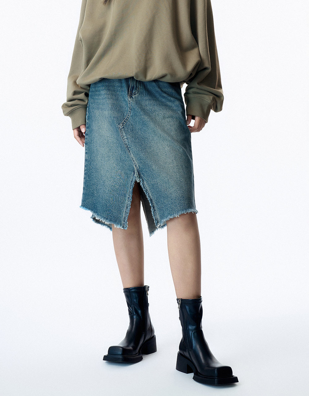 Raw Hem A-Line Denim Skirt