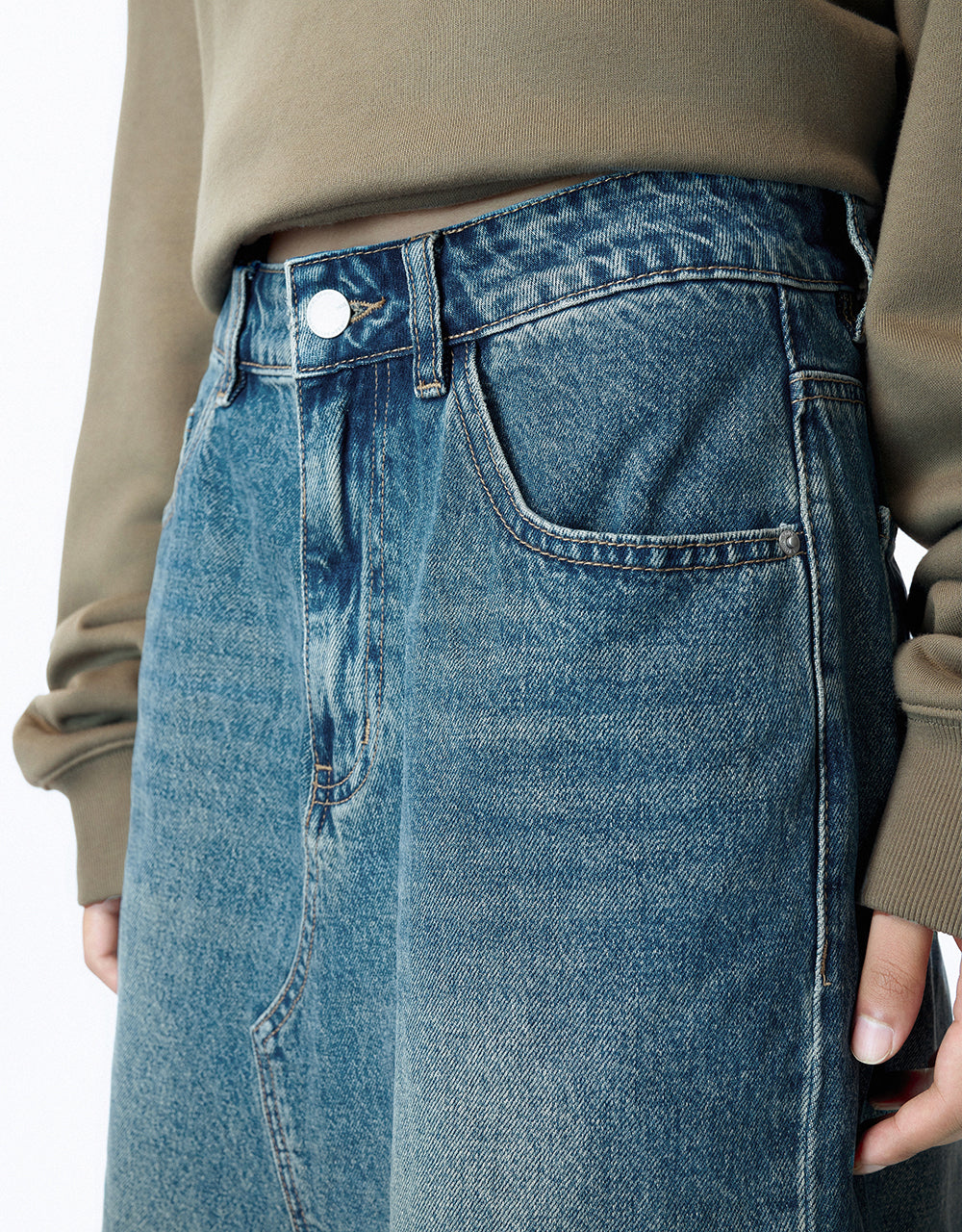 Raw Hem A-Line Denim Skirt