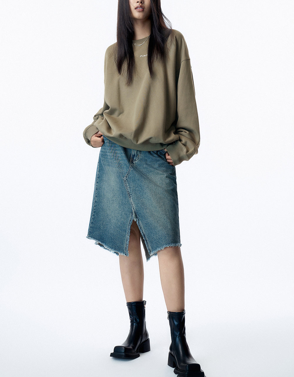 Raw Hem A-Line Denim Skirt