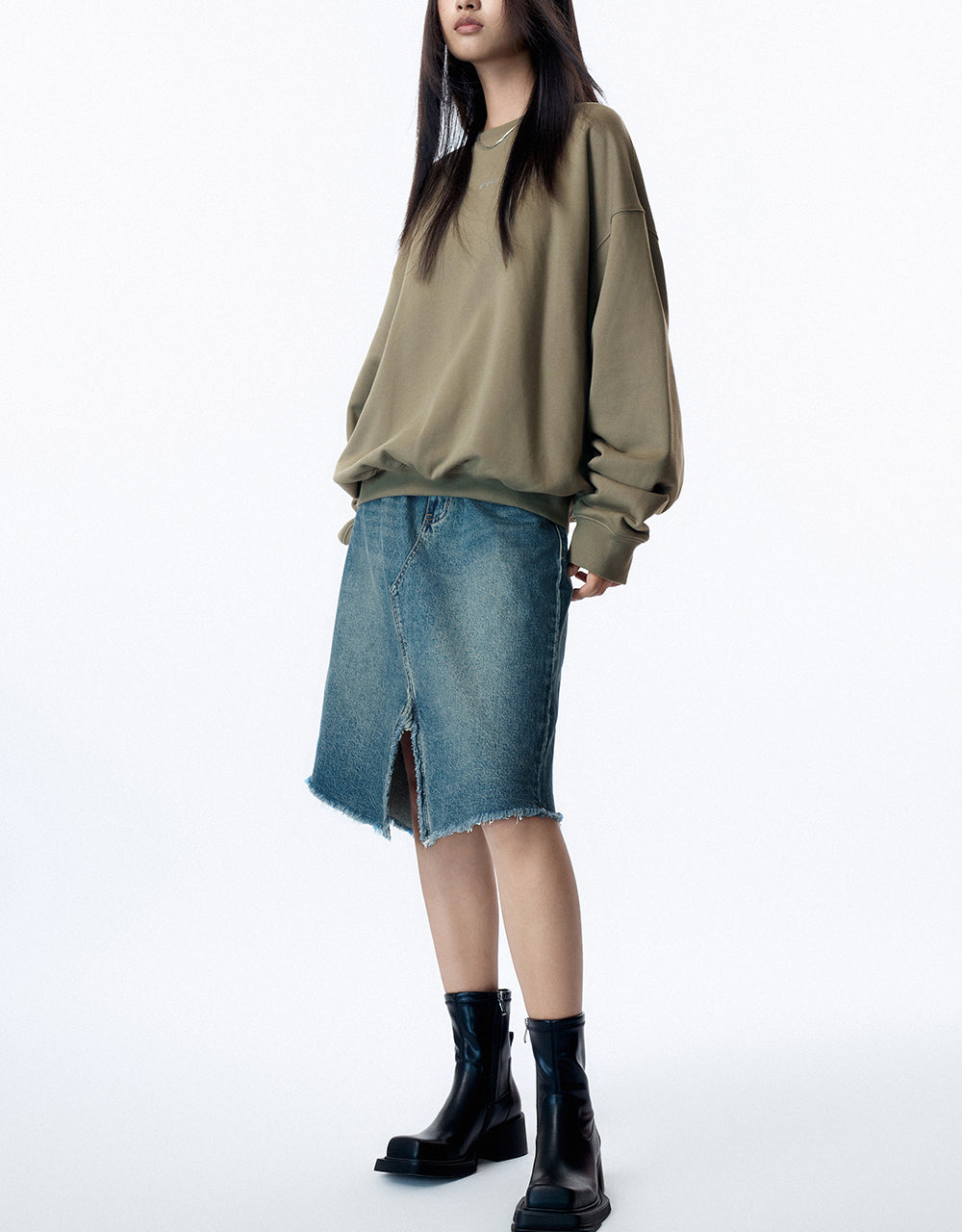 Raw Hem A-Line Denim Skirt