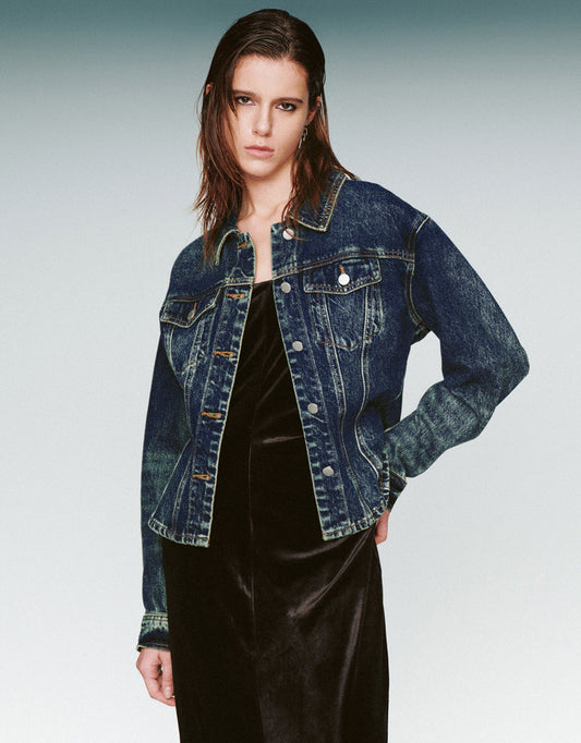 Drop Shoulder Sleeve Denim Jacket