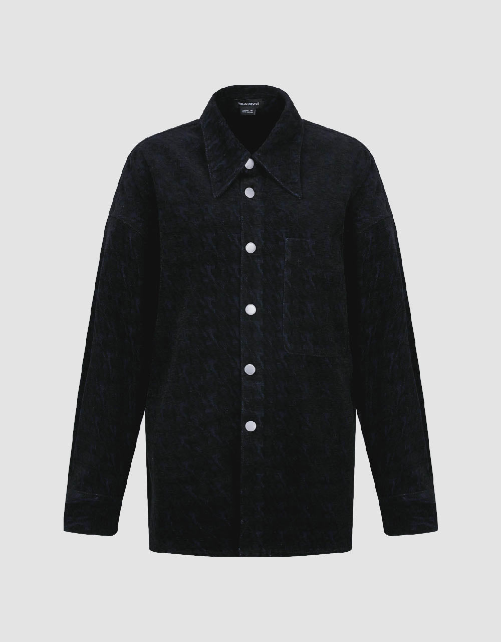 Houndstooth Printed Pressed Button Denim Shirt