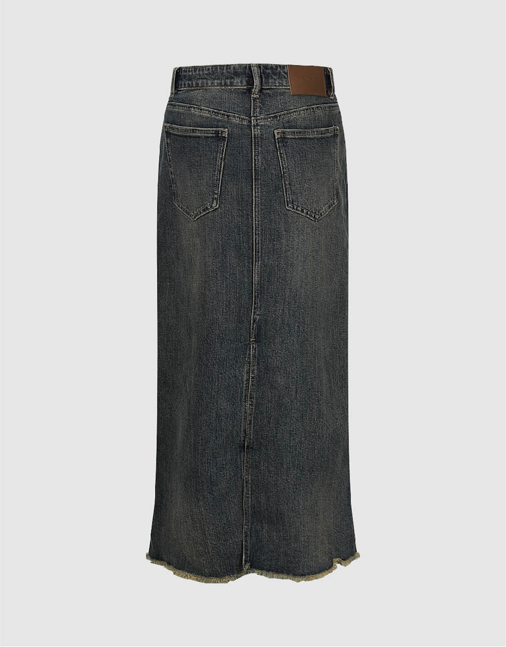 Raw Hem Midi Straight Denim Skirt