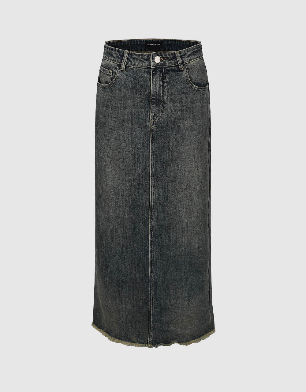 Raw Hem Midi Straight Denim Skirt