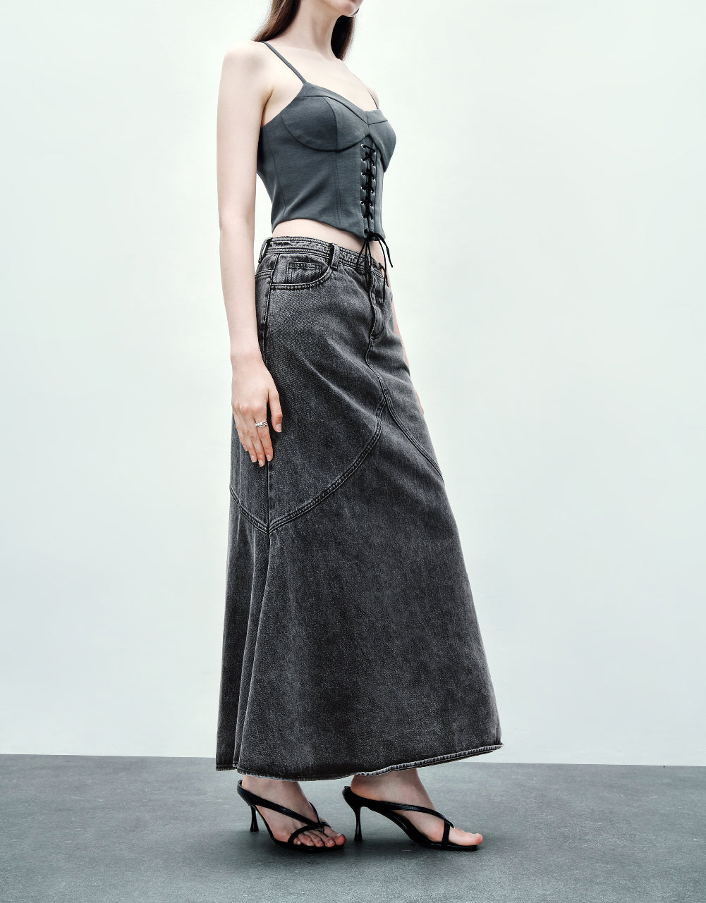 Midi Fishtail Denim Skirt