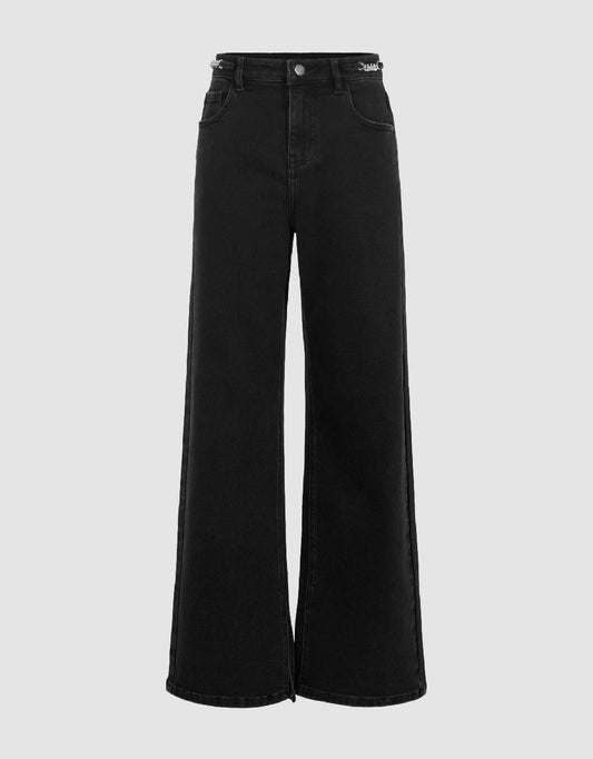 Wide-Leg Jeans With Chain Décor