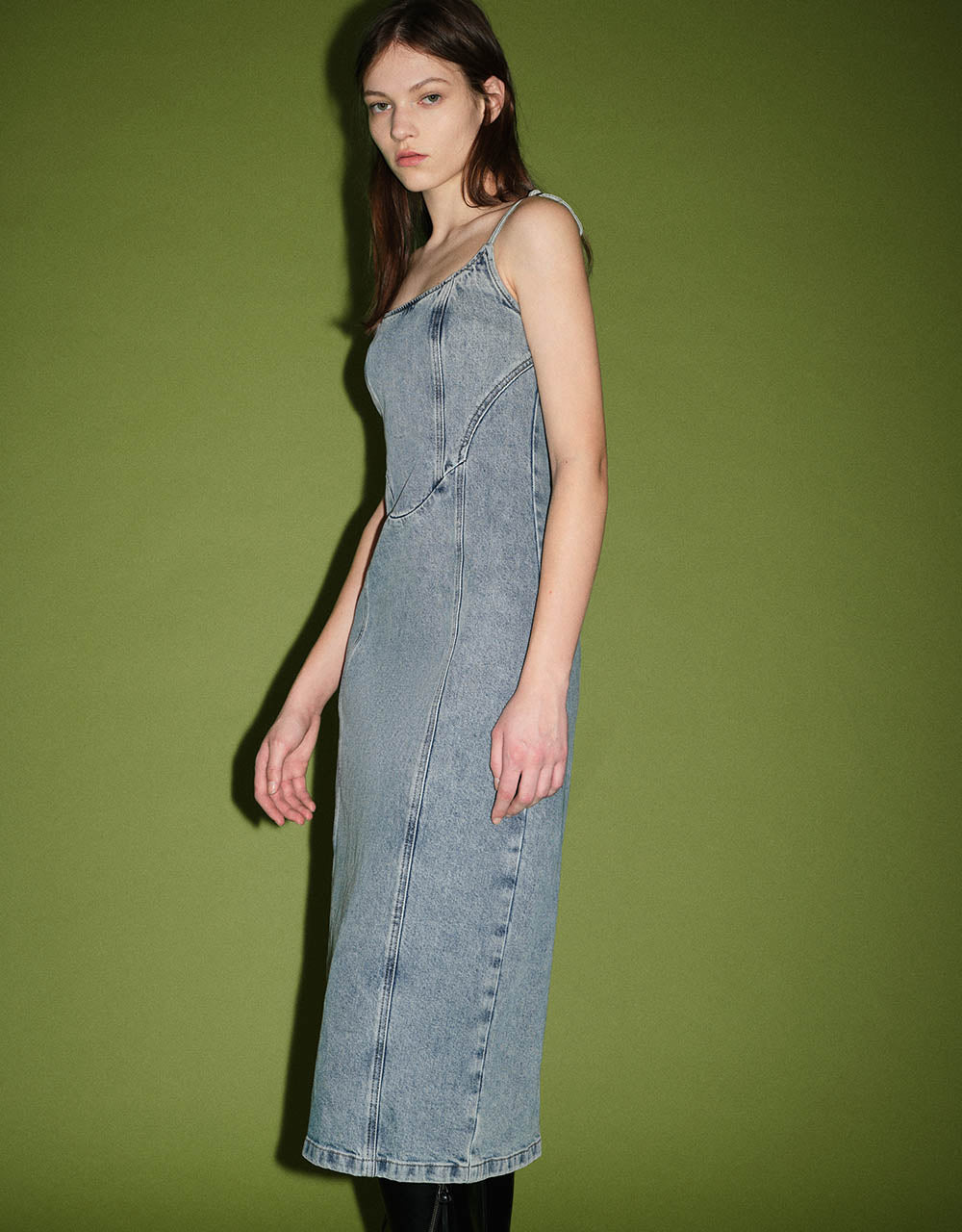 U Neck Skinny Denim Cami Dress