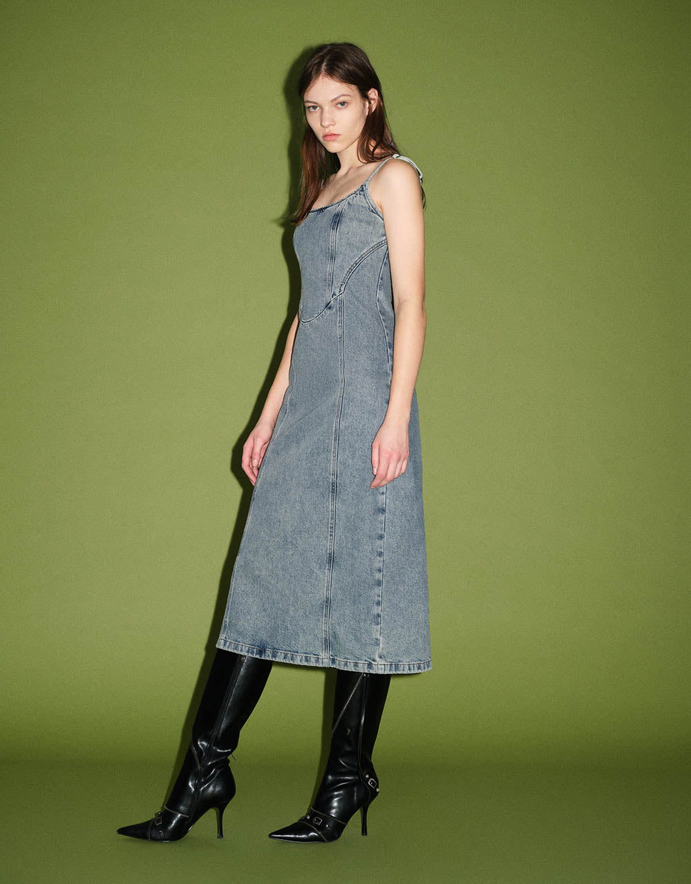 U Neck Skinny Denim Cami Dress