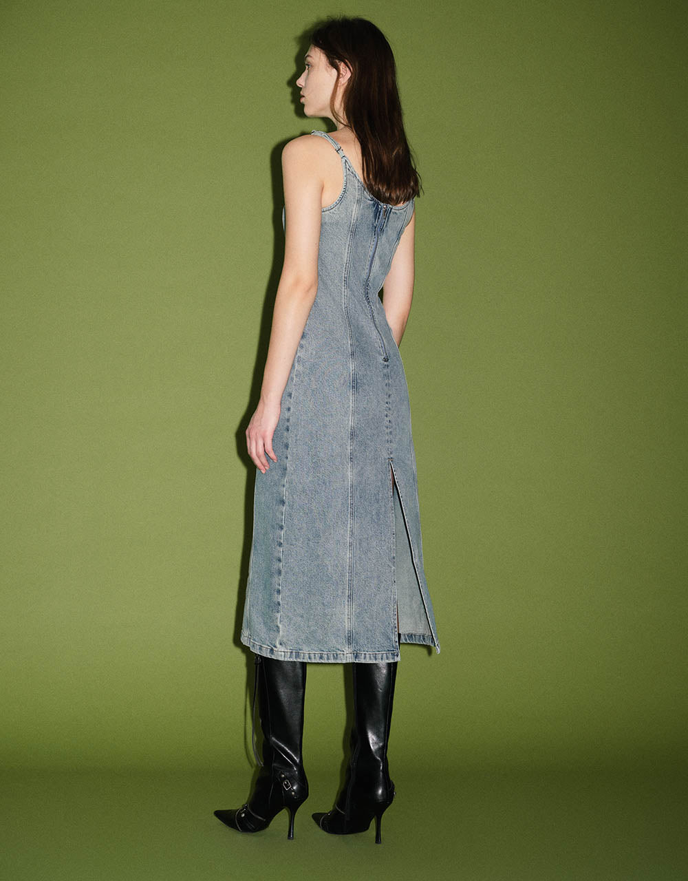 U Neck Skinny Denim Cami Dress