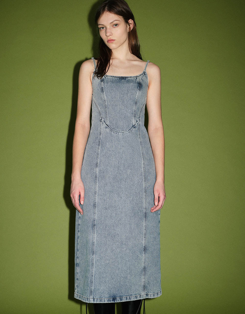 U Neck Skinny Denim Cami Dress