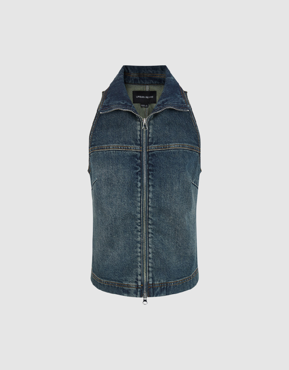 Zipper Front Denim Waistcoat