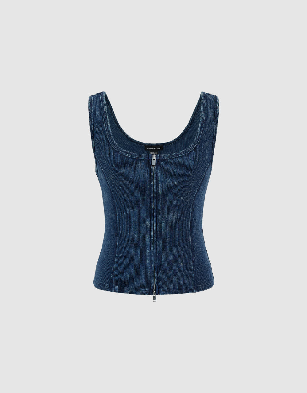 Zipper Front U Neck Denim Vest