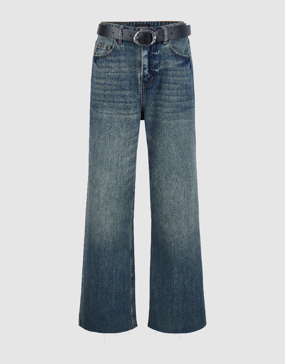 Raw Hem Wide-Leg Jeans With Belt